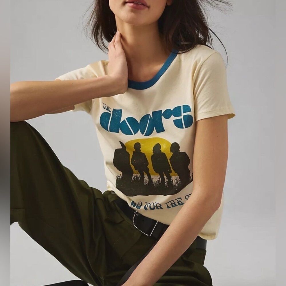 LETLUV Anthropologie The Doors Waiting for the Sun Graphic Band Ringer Tee